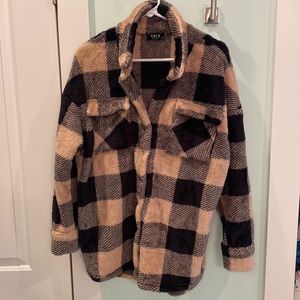 Vici plaid oversized furry sweater jacket